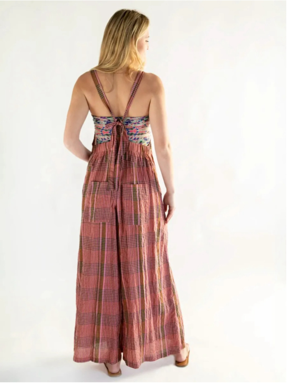 Natural Life Dakota Tie Overall in Pink Plaid Women’s Size XL - Picture 3 of 7